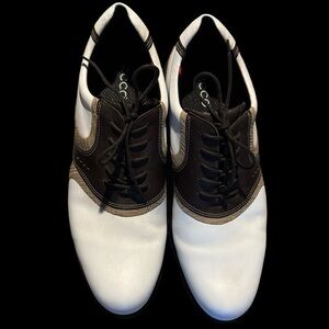 ECCO Men's White and Brown Golf Shoes- ( WORN ONE GAME ONLY)